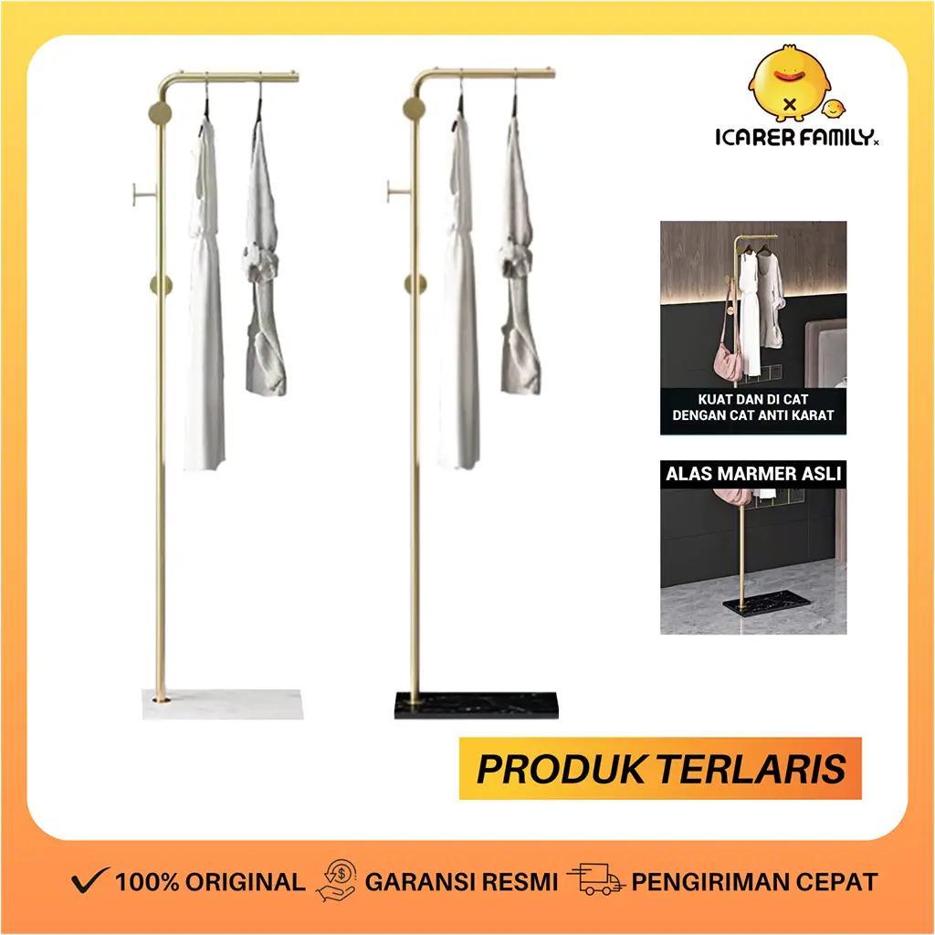 Icarer Family Gantungan baju Tempat gantungan tas topi Multifungsi Bentuk 7shaped Besi Gold