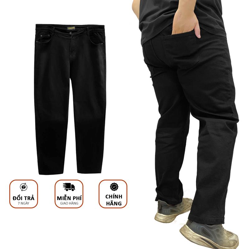 Quần Jean Trơn Đen Big Size Nam, Chất Liệu Vải Jean Co Giãn Menswear Pants