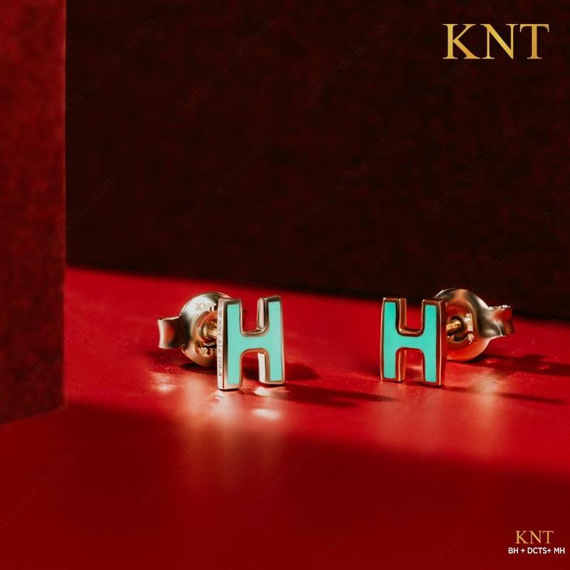 Hoa tai vàng  10k “Sea LA Vie”  tráng men - Bộ chữ cá nhân hóa theo tên Đính đá cao cấp CZ kèm chốt vàng [Kim Ngọc Thủy] 1