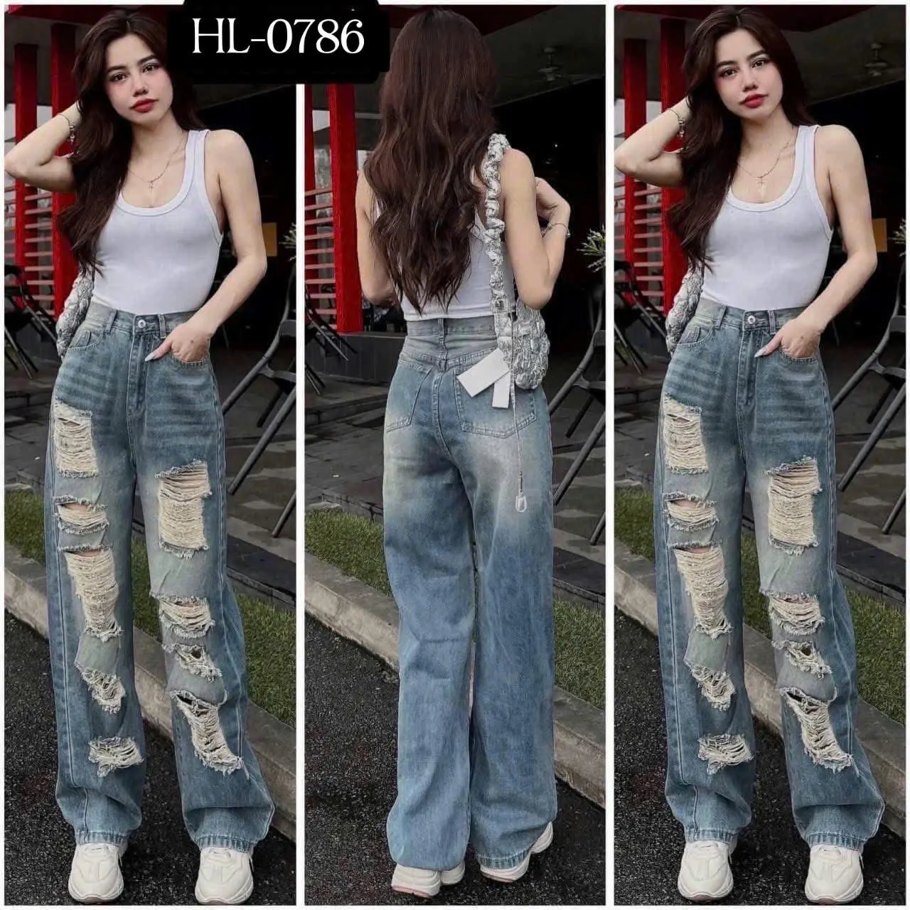 Quần jeans suông  Cạp Siêu Cao phong cách thời trang cho phái đẹp - vải mềm mại không co giãn (0664 khói_0786 nhạt)