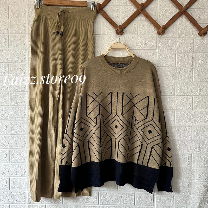 Oneset Sweater Rajut Raize Setelan Celana Kulot Wanita / Atasan Rajut Import Fit Panjang Baju Dewasa 5