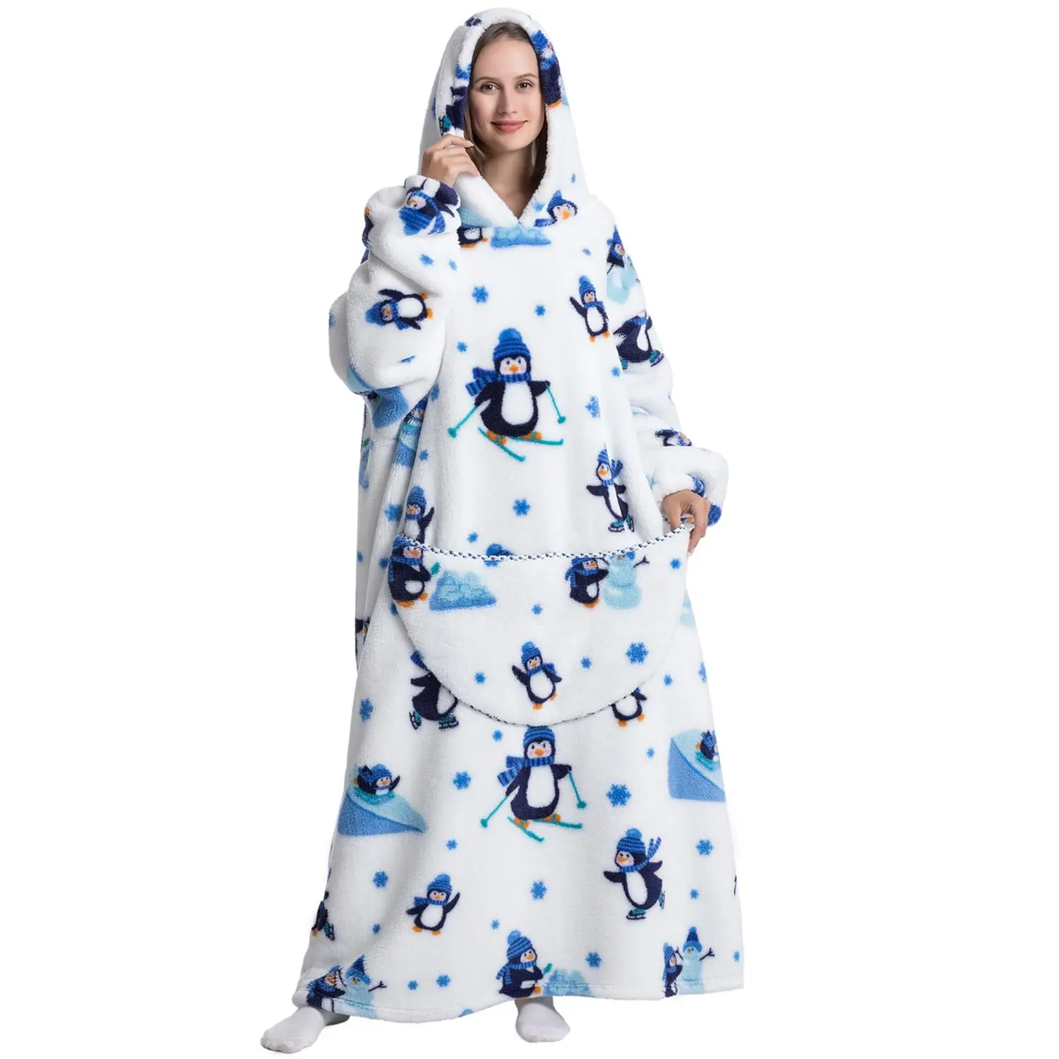 Cartoon Pattern Hooded Flannel Hoodie Blanket, 1 Count Air-conditioned Room Wearable Blanket with Pocket, Soft Warm Blanket for Home Office Bed Camping Travel, Blanket Hoodie Men