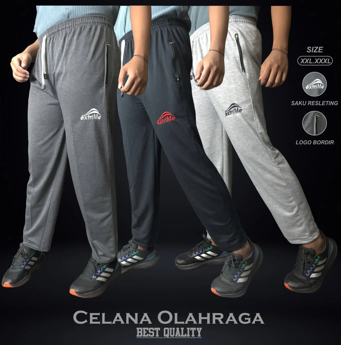 PROMO 90ribu dapat  3pcs Celana Olahraga Training Panjang Saku Resleting Sport