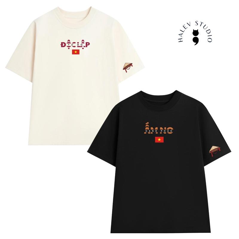 ÁO THUN UNISEX OVERSIZE FORM RỘNG NAME NỮ IN HÌNH KHẨU HIỆU Độc Lập Tự Do Ấm No Hạnh Phúc chất cotton mềm mịn Cổ Tròn Menswear