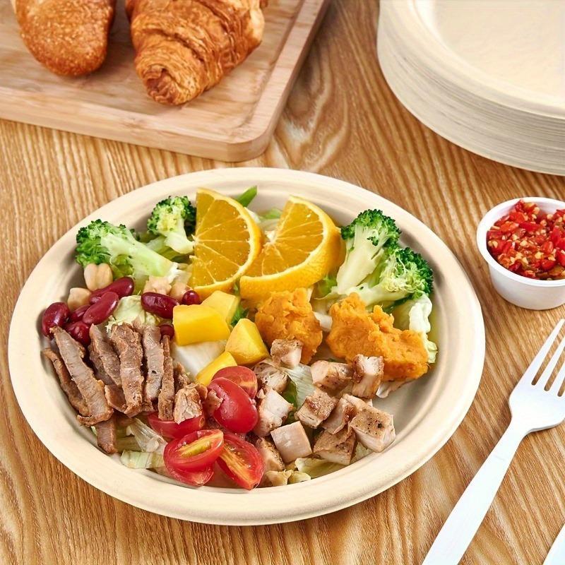 Disposable Paper Plate, 50pcs/set Solid Color Round Paper Plate, Durable Food Container for Snacks, Salads, Family Dinner Parties, Restaurant Events 3
