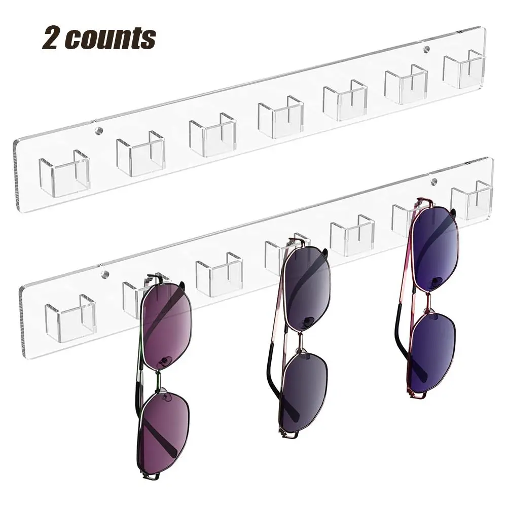 Sunglasses Holder Organizer, 2 Counts Wall Mounted Glasses Holder, Clear Acrylic Glasses Stand Display for Multiple Glasses Organizer, Racks
