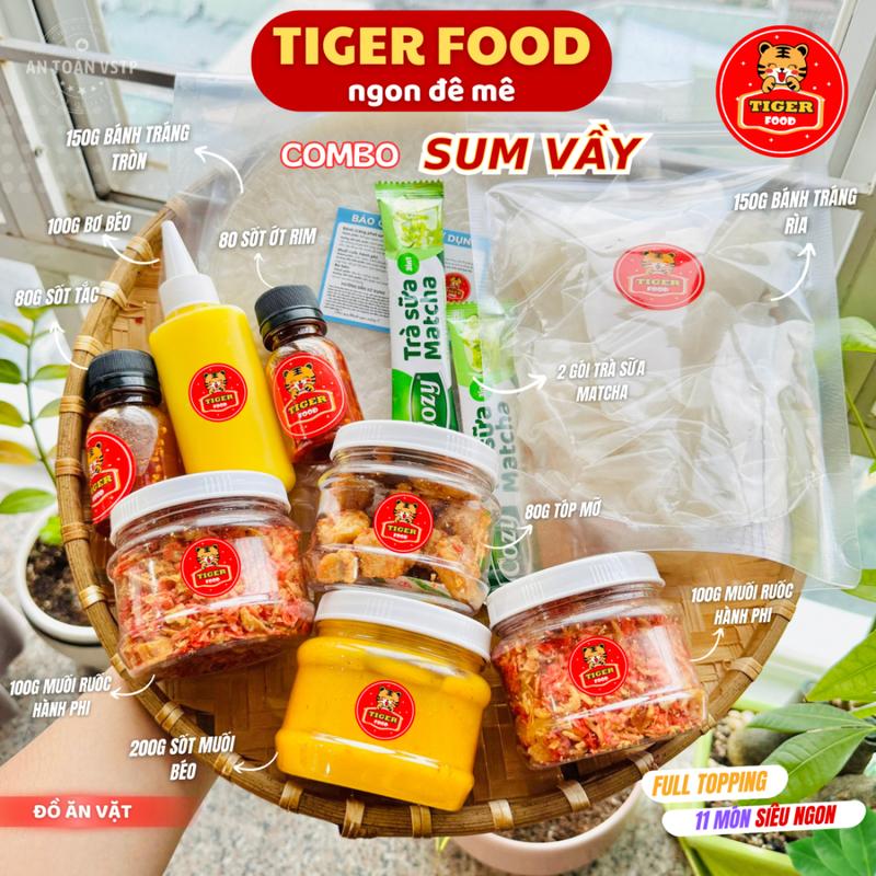 Bánh Tráng Phơi Sương & Muối Ruốc Hành Phi - Muối Béo - Tóp Mỡ - Sốt Tắc Chua Ngọt TIGER FOOD - COMBO SUM VẦY  Tặng kèm 02 gói trà sữa matcha - Đồ ăn vặt Snack