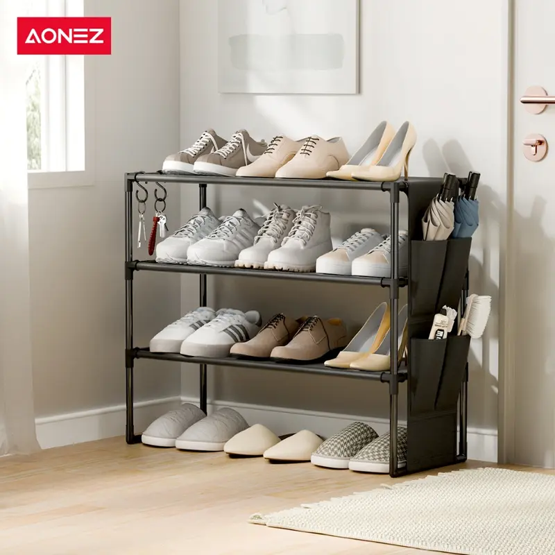 【COD】AONEZ INS Style Rak Sepatu 4 Lapis INS Rak Sepatu Non-anyaman Dengan Pengait Tas,  Besi Multi Lapis 3