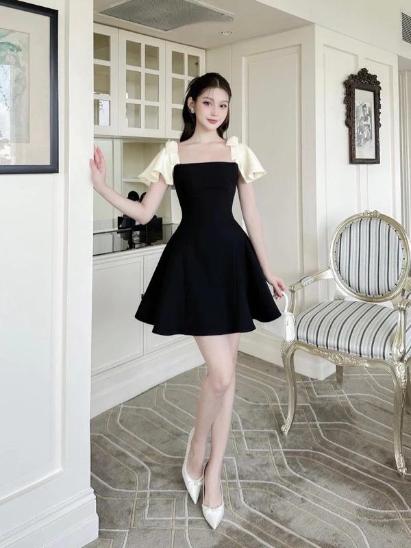 Váy Thiết Kế Bigsize dành cho nữ Đầm thiết kế Bigsize Tay Nơ Bèo Nữ Tính Dáng A Ngắn Phù Hợp Đi Chơi Và Đi Dự Tiệc Women Dress Nhung Tre Voi