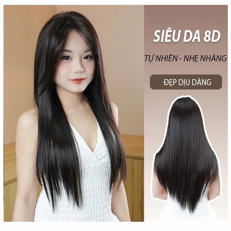Tóc giả siêu da 8D HALI nguyên đầu nữ dáng thẳng 50cm chất tóc protein phủ nano hạn chế rối cho cảm giác suôn mượt như tóc thật