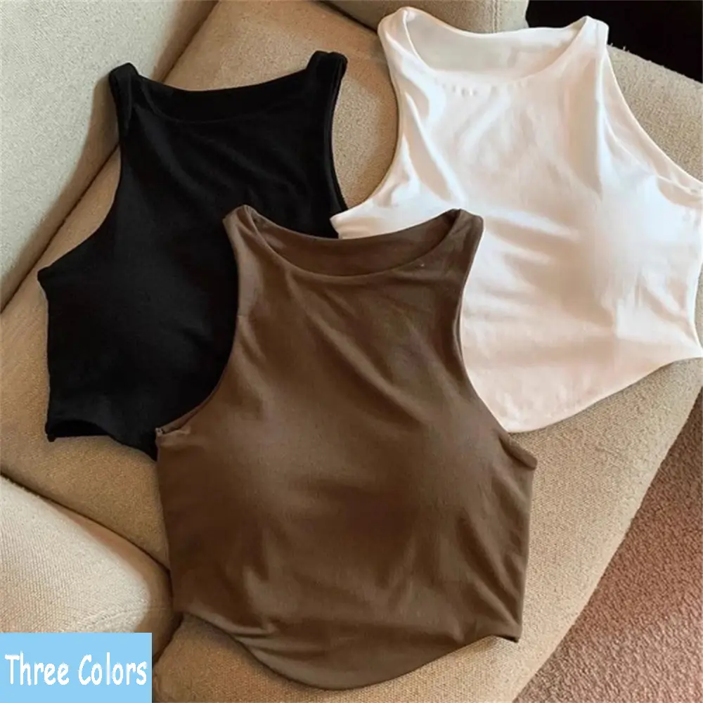 Simple One-piece Sling Strap Chest Pad Heart Women's High Chest Shirt Short Sleeveless Top Korean Female Off Shoulder Knitted