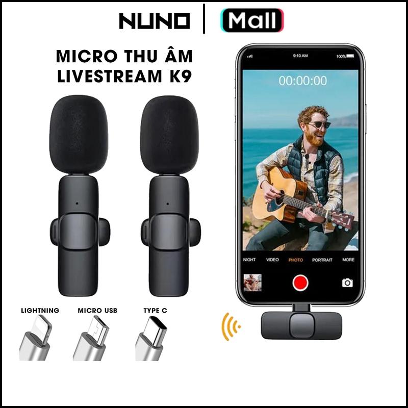 Mic thu âm không dây kẹp áo giảm tiếng ồn cho điện thoại Iphone Lightning, Type C, Android pc laptop ghi âm livestream quay vlog, làm phóng sự thu mc Thu Âm