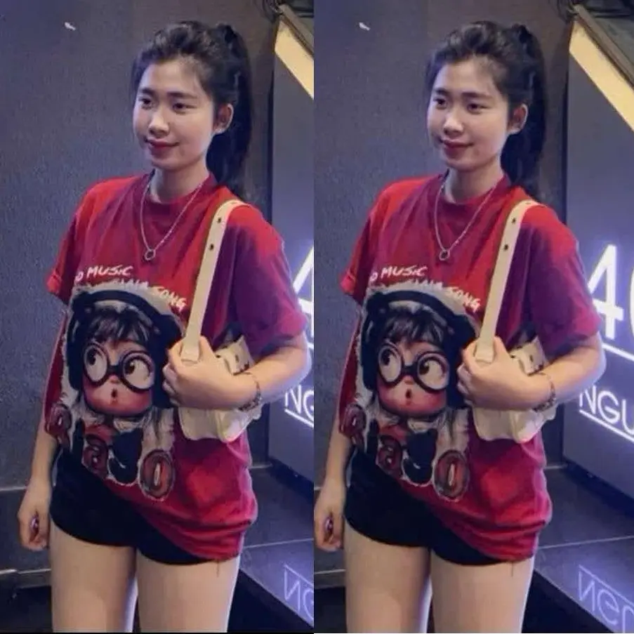 Áo thun cổ tròn - chất thun lạnh - in pét 5D hình cô gái Biago , from thụng rộng dấu quần Women Top