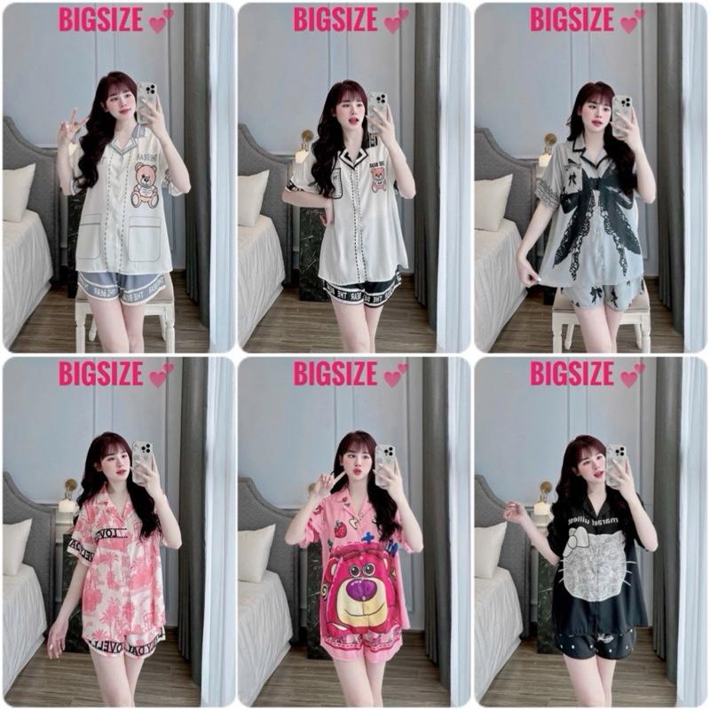 [Đùi Bigsize 60-75kg mã 54] Đồ bộ Pyjama nữ đùi bigsize lụa latin thiết kế in 5D cao cấp nhiều hình xinh pijama big size