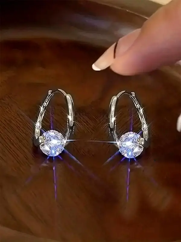 Elegant Artificial Zircon Decor Hoop Earrings, Fashionable Minimalist Hoop Earrings for Women & Girls, Trendy All-match & Exquisite Jewelry for Birthday Gift 4