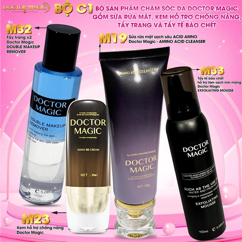 C1 (19+23+32+33) - Bộ Sản Phẩm Chăm Sóc Da Doctor Magic Gồm: Sữa Rửa Mặt + Kem Hỗ Trợ Chống Nắng + Tẩy Trang + Tẩy Tế Bào Chết - Skincare