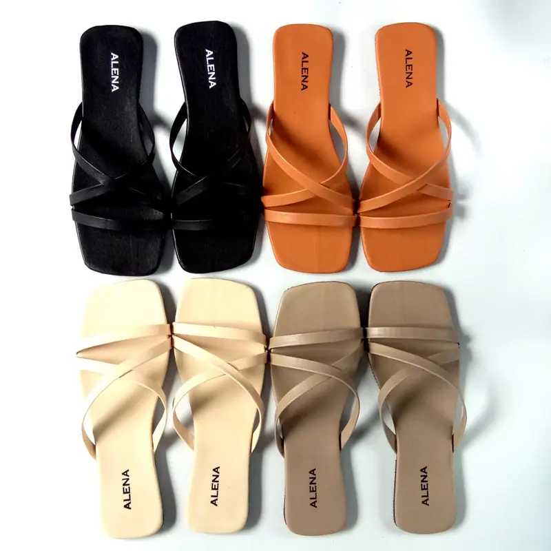 Sandal Wanita Teplek Tali Silang Flat Polos Tanpa Hak D-1 2