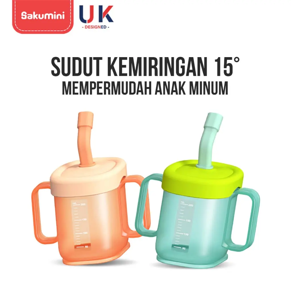 Sakumini Curve Straw Cup Training Gelas Minum Sedotan Anak Gelas Minum Anak Sippy Cup Gelas Susu Anak Anti Tumpah