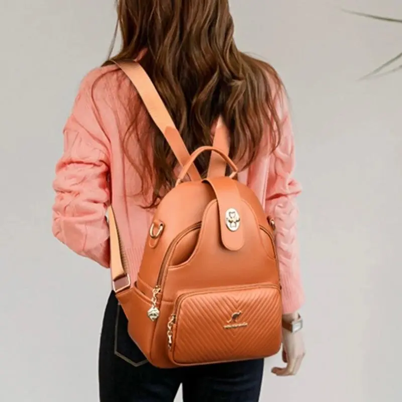 Ransel Wanita Kangguru Tas Ransel Backpack Fashion Wanita Stylish - Ransel Kulit Wanita Retro 6