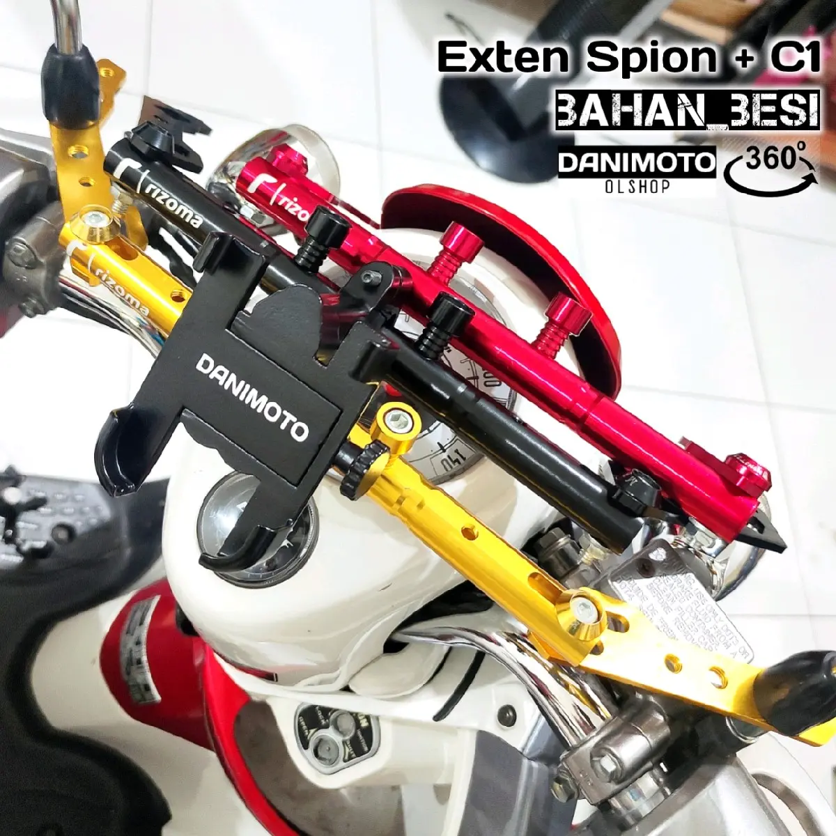 Holder HP Plus Breket Spion Besi Multifungsi Motor Nmax Vario Scoopy Genio Beat Street Aerox Lexi Mio Handphone Smartphone