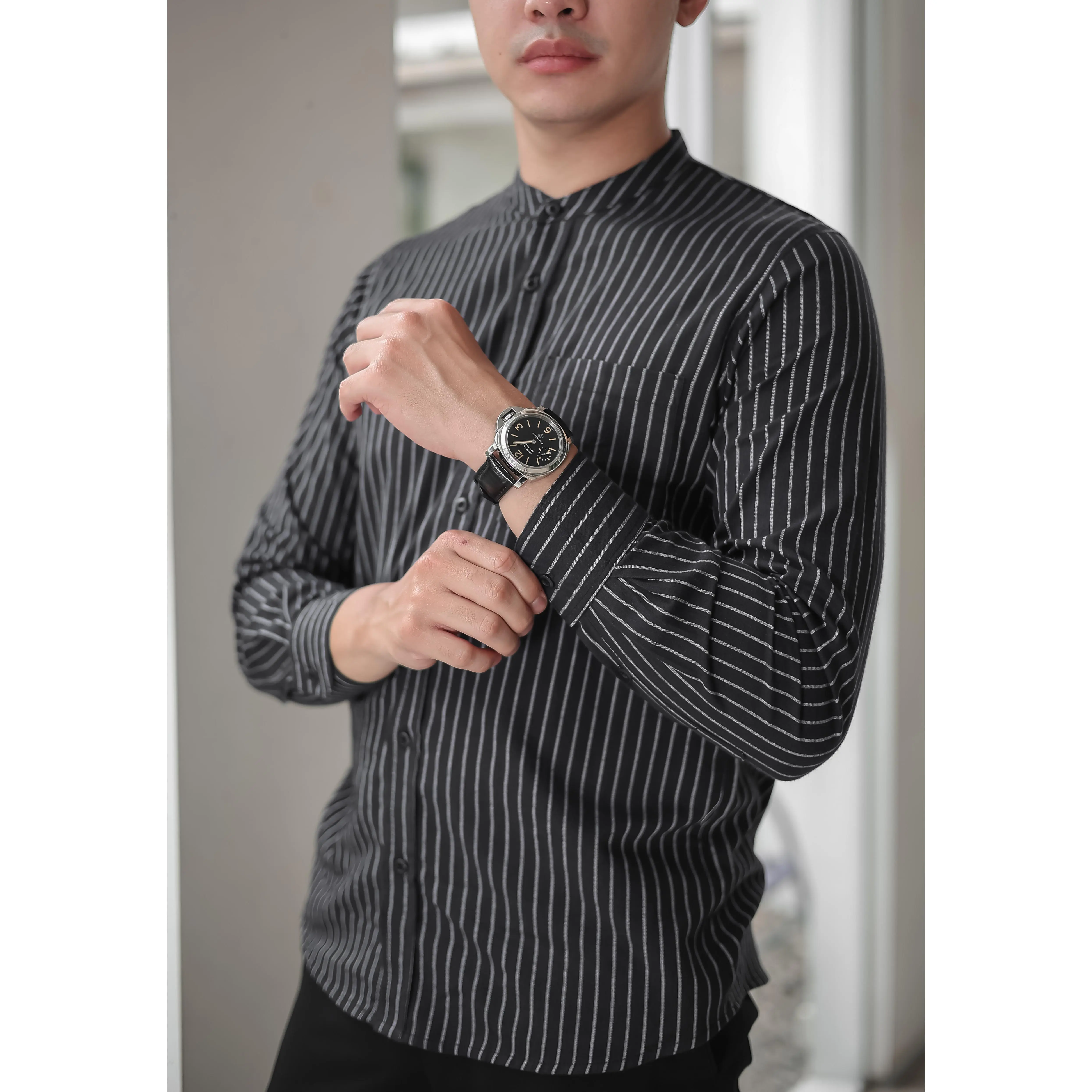 Bravo Project - Outfit Formal KEMEJA SALUR Lengan Panjang  - KERAH SHANGHAI Premium | BAJU KOKO | Pakaian formal Pria premium