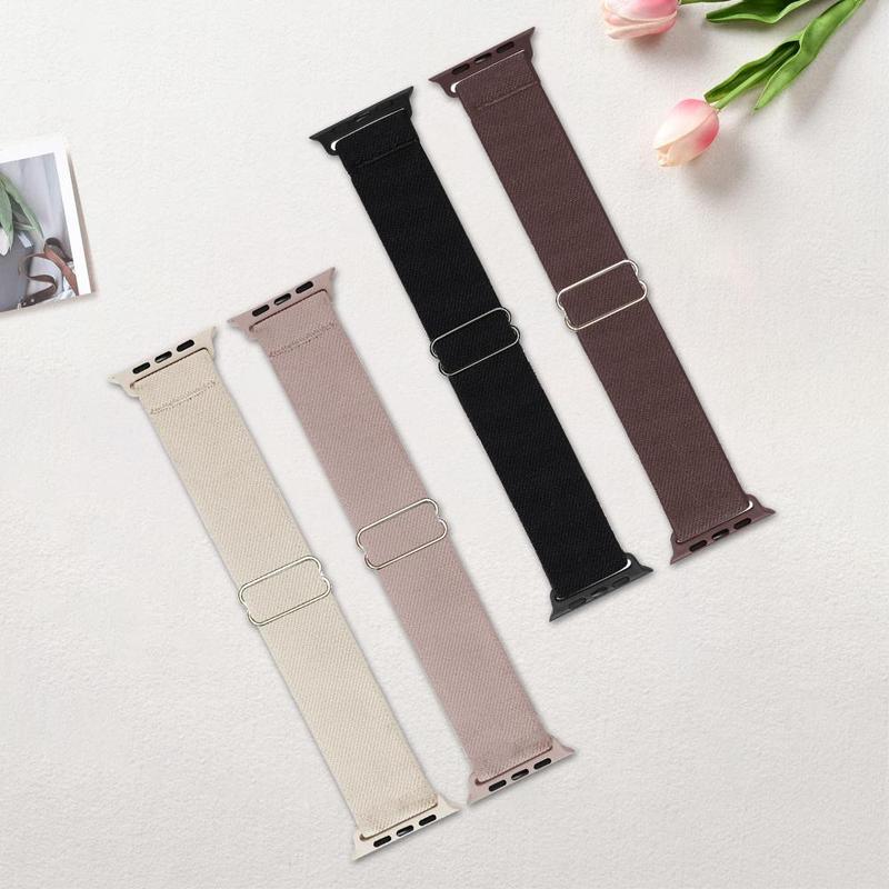 4 Counts/set Fashion Elastic Watch Band(Band Only), Adjustable Nylon Watch Band for Apple Watch, Universal Watch Band for Men & Women 3