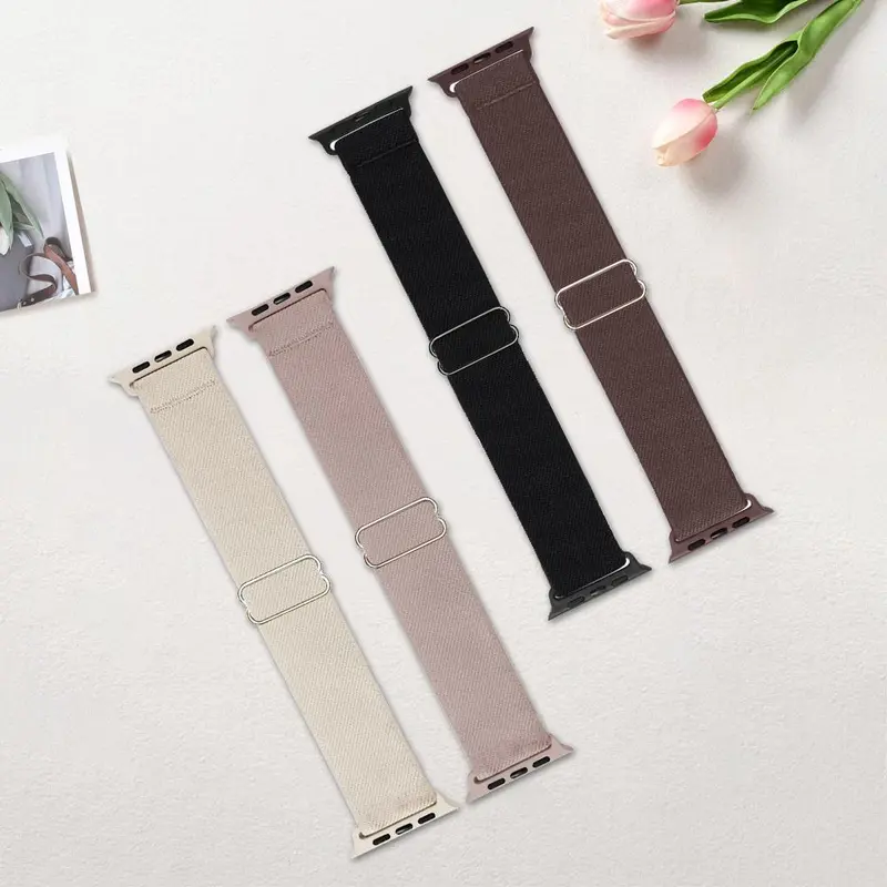 4 Counts/set Fashion Elastic Watch Band(Band Only), Adjustable Nylon Watch Band for Apple Watch, Universal Watch Band for Men & Women 3