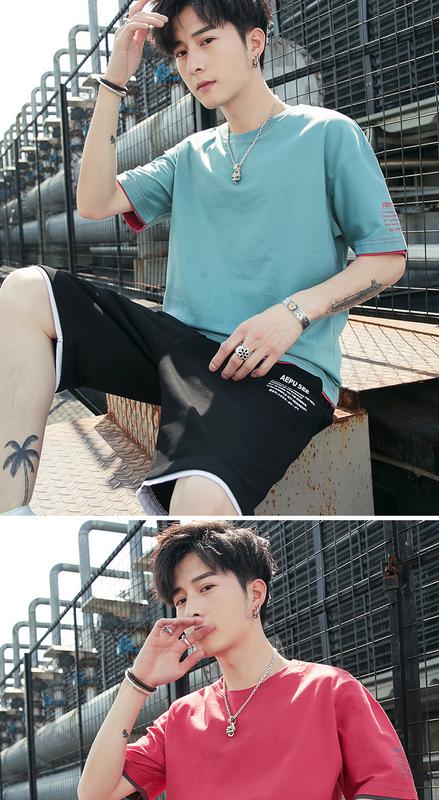 Product Introduction of New Leisure Sports Suit Men's All-Cotton Short-Sleeved T-shirt Shorts Set Workout Clothes Two-Piece Set 23