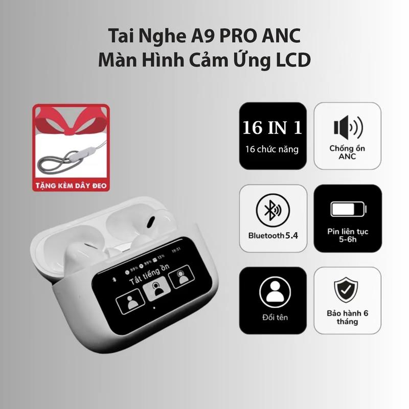 ThànhNVstore Tai nghe Bluetooth Màn Hình cảm ứng thông minh A9 Pro Chống Ồn ENC ANC Kháng Nước Micro tích hợp Bluetooth 5.4 Bảo Hành 6 tháng lỗi 1 đổi 1 tainghe a9 Không Dây Nhét Tai