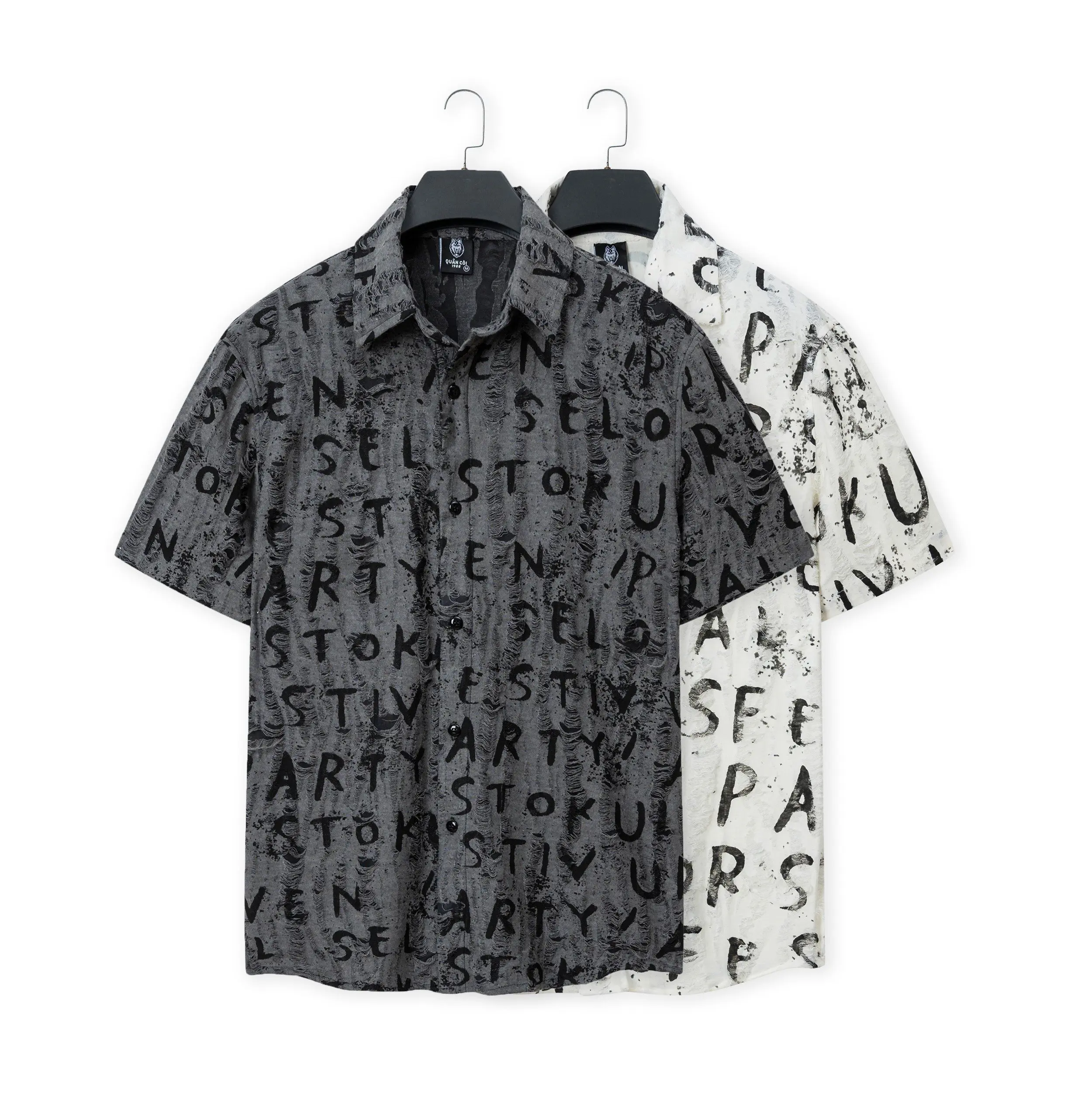 Áo sơ mi cổ đức vải cotton wat cộc tay AT-76 (Quân còi 1988) Menswear Nam Cổ Tròn