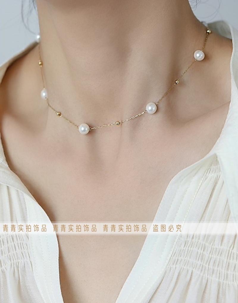 Product Introduction of 2024 [Titanium Steel Does Not Fade] Strong Light Feeling Starry Sky Shell Pearls Transfer round Beads Doudou Interval Besties Necklace Gift 4