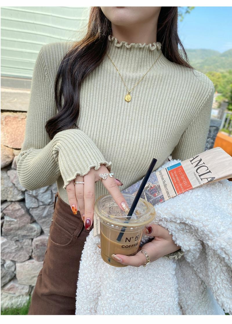 Product Introduction of Gentle Wooden Ear Half Turtleneck Bottoming Shirt Women's Fall and Winter Inner Wear Slim Fit Sweater Soft Glutinous Knitted Top 2023 New Knitwear Womenswear Lingerie Knitting 5