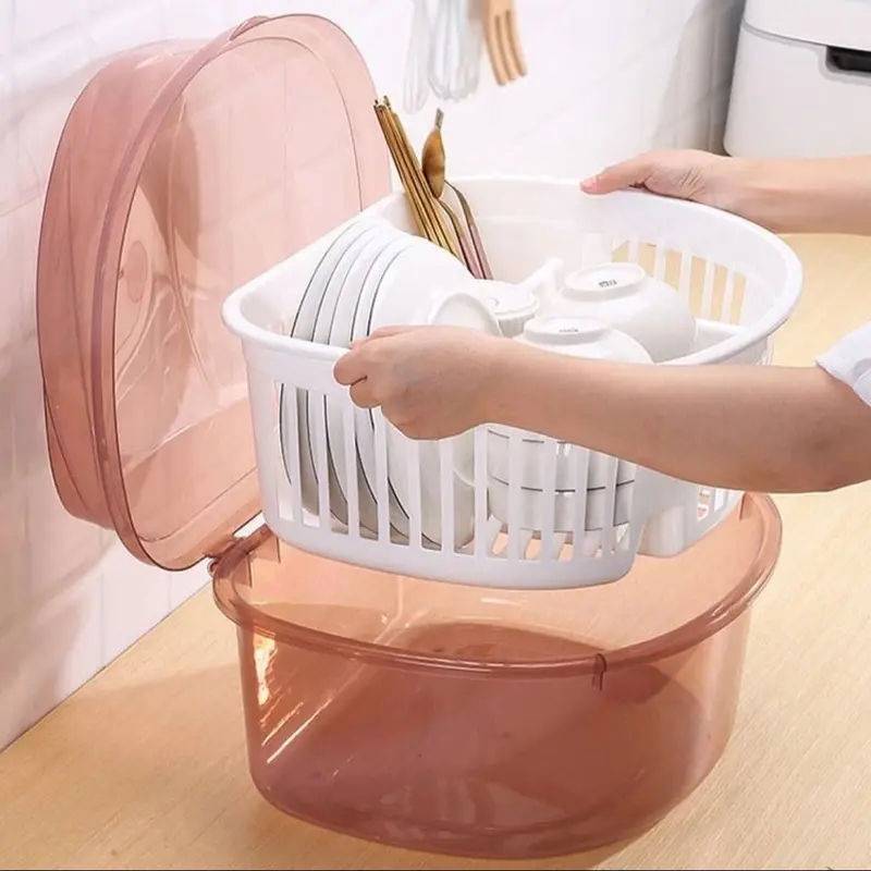 ￼Giá Nhựa Úp Chén Đĩa Ráo Nước Có Nắp Đậy Tiện Dụng Cho Nhà Bếp ( Giao màu ngẫu nhiên) 2