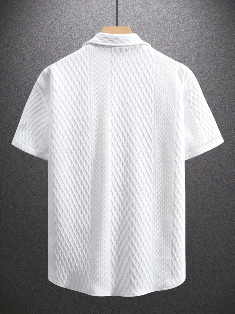 Product Introduction of Men's Solid Textured Button Front Shirt, Regular Fit Casual Short Sleeve Collared Top for Summer, Fashion Men's Clothes for Daily Wear 2