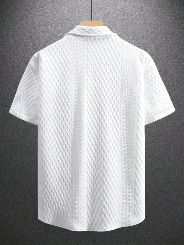 Men's Solid Textured Button Front Shirt, Regular Fit Casual Short Sleeve Collared Top for Summer, Fashion Men's Clothes for Daily Wear 1