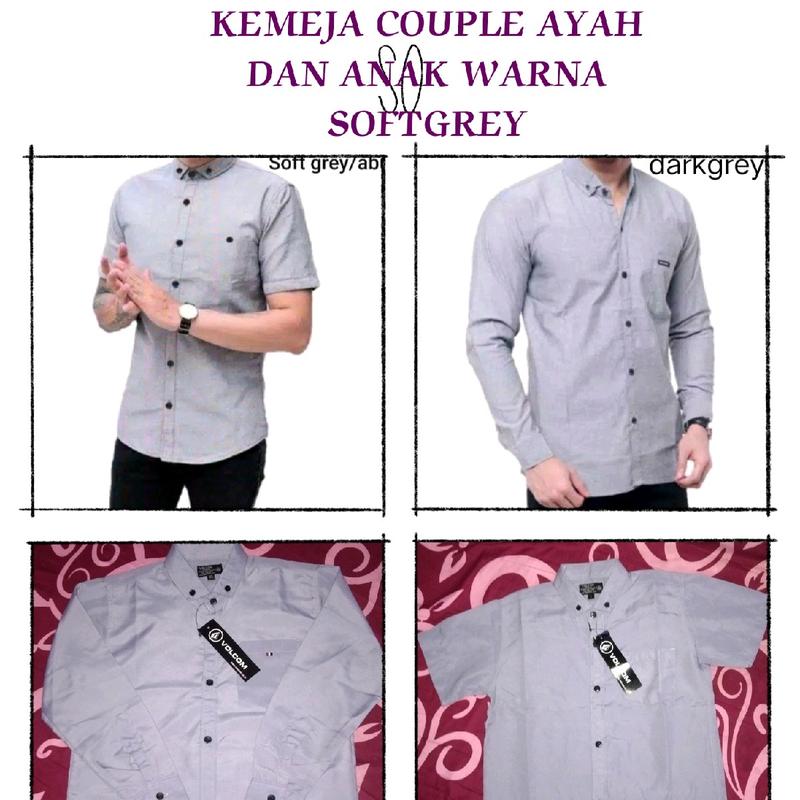 KEMEJA POLOS COUPLE AYAH DAN ANAK WARNA SOFTGREY/ABU MUDA 0