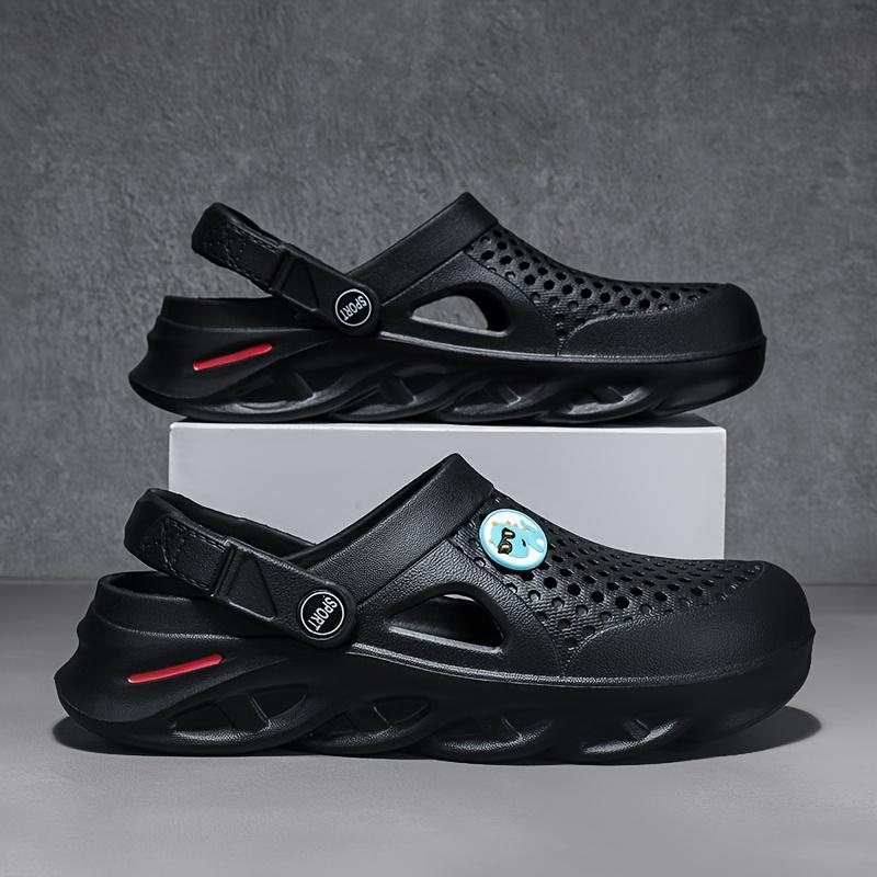 Men's-On Clogs - Comfortable Breathable EVA Sandals Outdoor, Beach &, Black with Blue Accent, Round Toe, Lightweight and Stylish Design Boy Walking Shoes 2