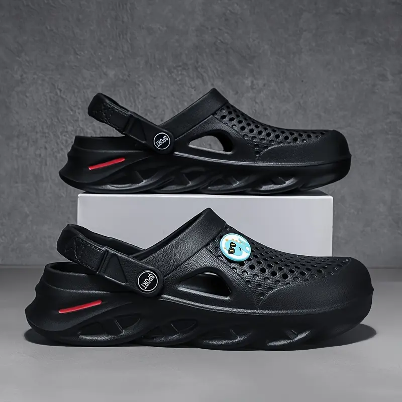 Men's-On Clogs - Comfortable Breathable EVA Sandals Outdoor, Beach &, Black with Blue Accent, Round Toe, Lightweight and Stylish Design Boy Walking Shoes 2