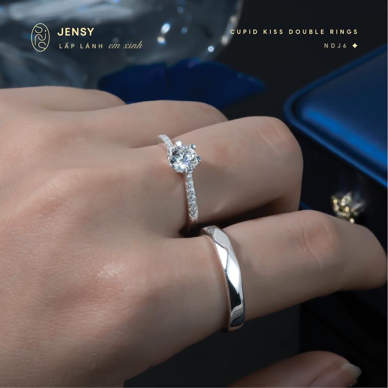 Product Introduction of Nhẫn Đôi Bạc Nam Nữ Tình Yêu Cao Cấp JENSY Gắn KC Moissanite Kiểm Định GRA "Cupid Kiss" NDJ6 5