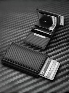 Portatarjetas minimalista de fibra de carbono para hombre, bloqueo RFID, cartera delgada, estuche de tarjetas pop up, portatarjetas de crédito, regalo para hombres