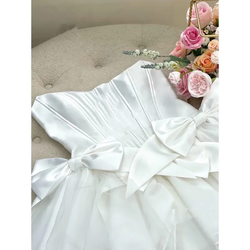 Đầm Cúp Ngực Nơ Corset Phối Váy Lưới Dự Tiệc 4