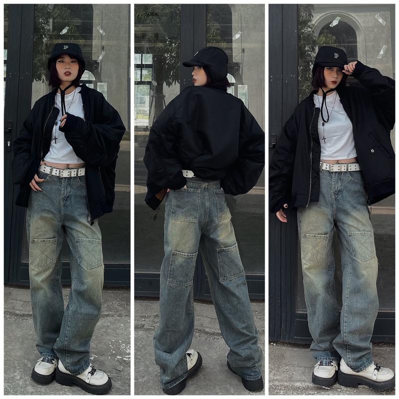 Quần jean 6 TÚI VUÔNG CHÉO màu retro siêu lạ, Form ống rộng 22cm dành cho cả nam và nữ