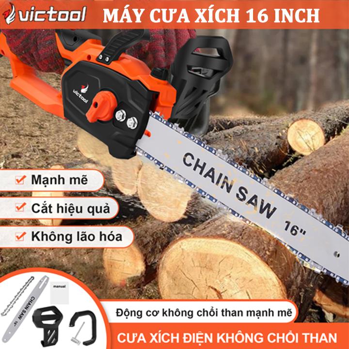 Victool Máy Cưa Xích Dùng Pin 16inch Máy cưa xích pin cầm tay xích,Máy cưa cầm tay chạy pin,Động Cơ Không Chổi Than Công Suất 3500w Chân Pin Phổ Thông tra nhớt tự động bảo hành 1 năm 