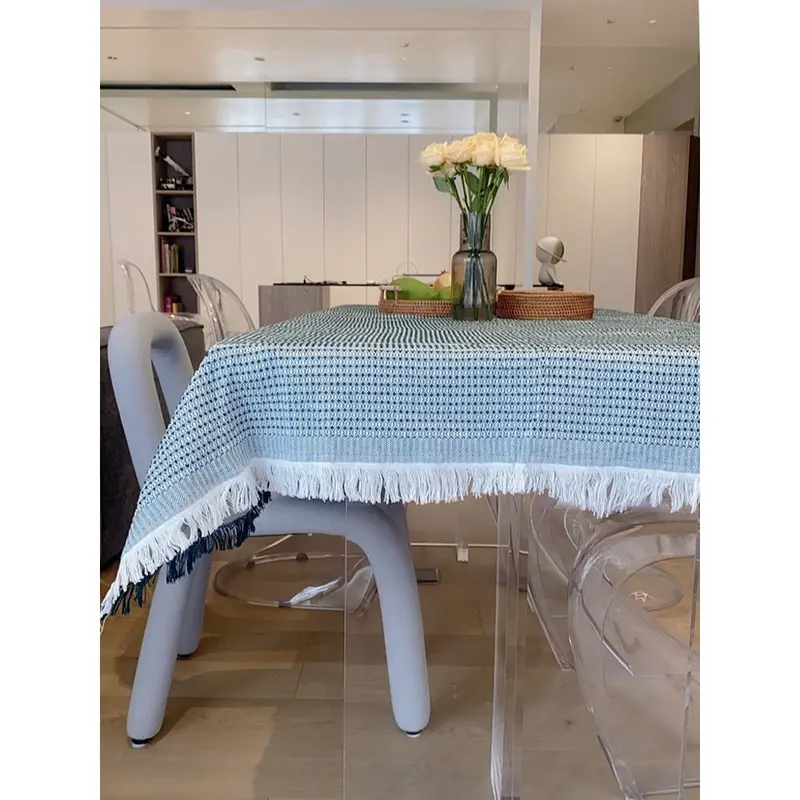 Khăn trải bàn dài, phong cách Cổ Điển của ba người, dệt bằng chỉ bông, có tua rua, phong cách Pháp, khăn trải Bàn cà phê, màu Trơn thích hợp cho dã ngoại và ghế Sofa, vải phủ Thông Dụng 4