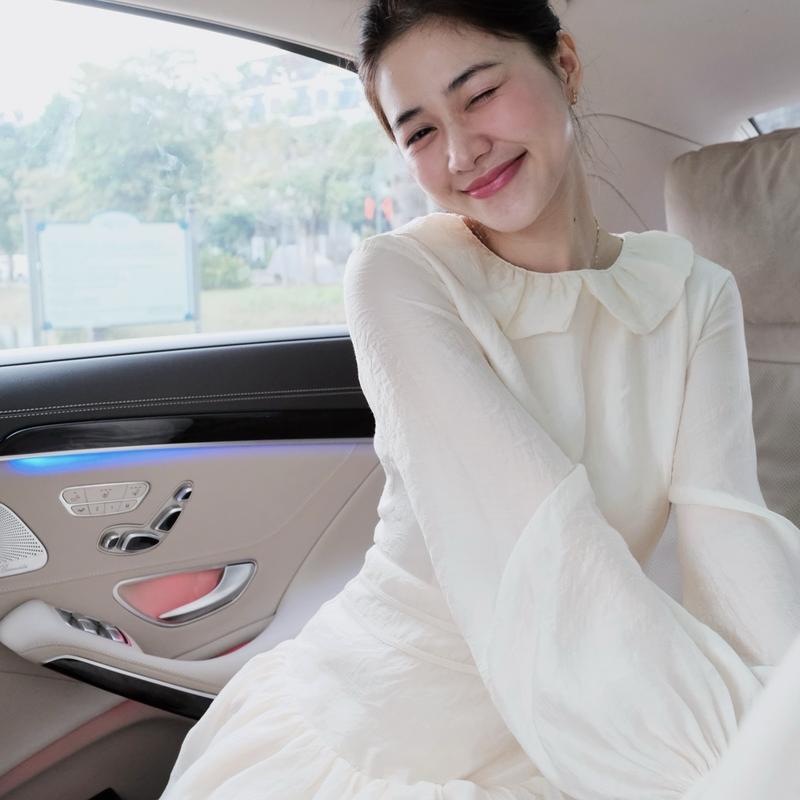 NIO LT Cindy Dress đầm kem mơ tơ dài tay cổ bèo nữ tính lót quần - LT118