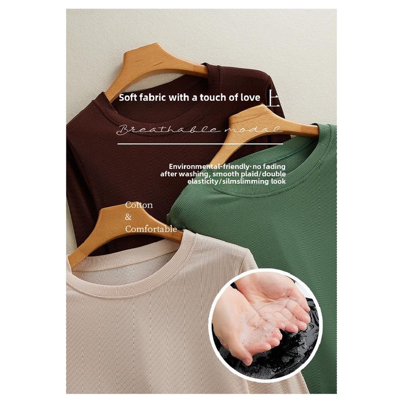 Product Introduction of Women's Long-Sleeved Bottoming Shirt Fall and Winter Inner Wear 2024 New Thread round Neck Loose Slim Western Style Black T-shirt Top Womenswear Lingerie Lady Comfort Longsleeve Basic turtleneck  tank Crewneck Minimalist 8