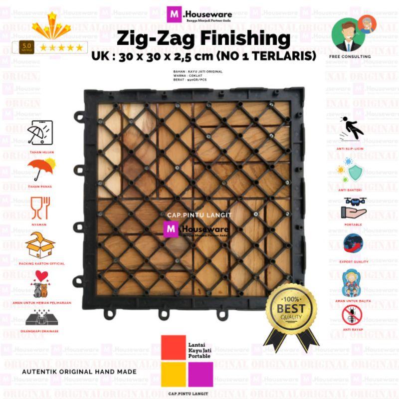Lantai kayu jati Motif ZIGZAG UK 30x30cm / Decking tile Portable Kayu Jati 8