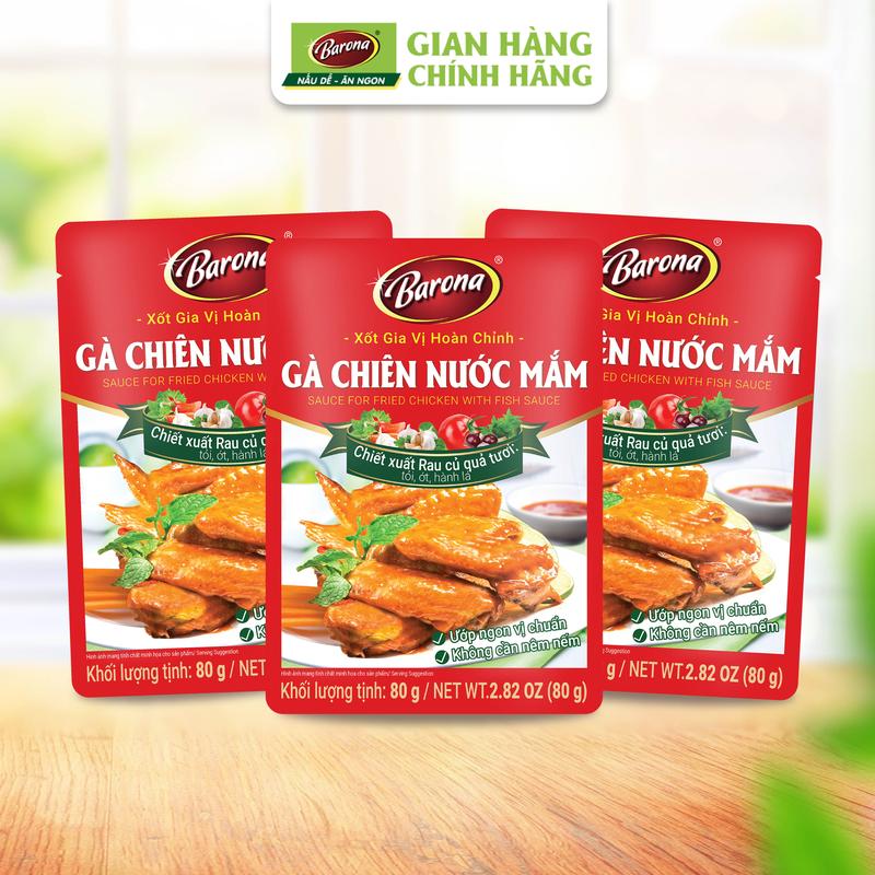 Combo 3 Gói Gia Vị Gà Chiên Nước Mắm Barona 80g ướp ngon chuẩn vị không cần nêm nếm