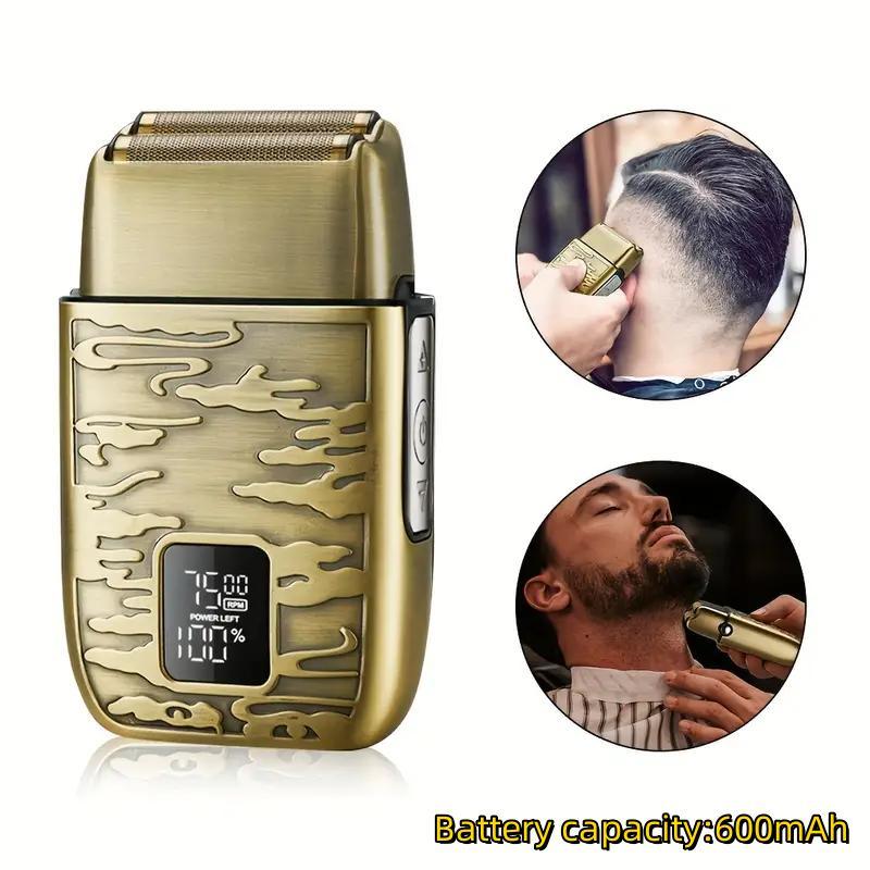 Product Introduction of USB Rechargeable Electric Shaver, 1 Box Men's Vintage Electric Shaver with Digital Display, Beard Trimmer for Men, Great for Travel, Outing, Daily Use, Christmas 1