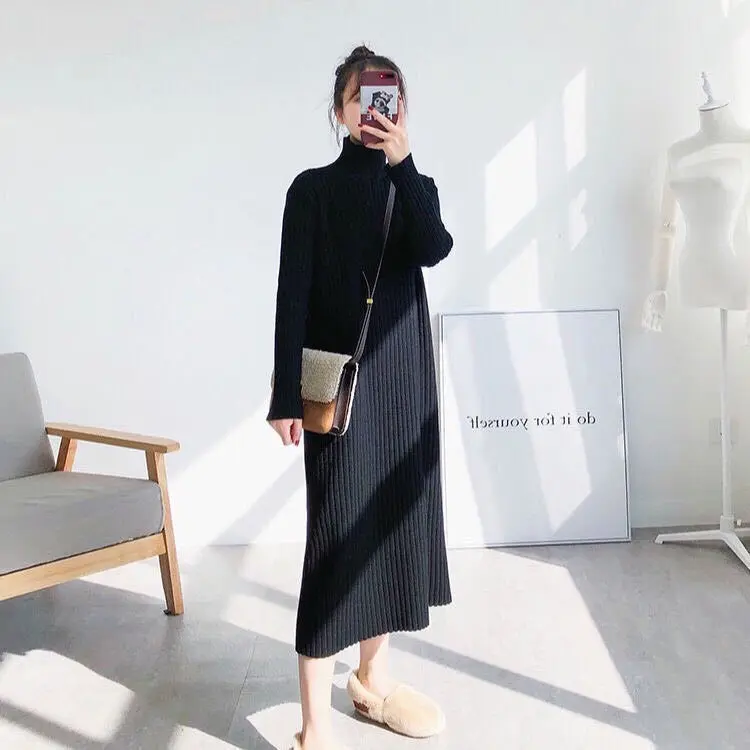 đầm bầu TKUTRANG CHẤT  len thun gân phong cách Hàn Quốc T-rang sang chảnh Váy bầu dài tay đi tiệc đám cưới dáng suông 7
